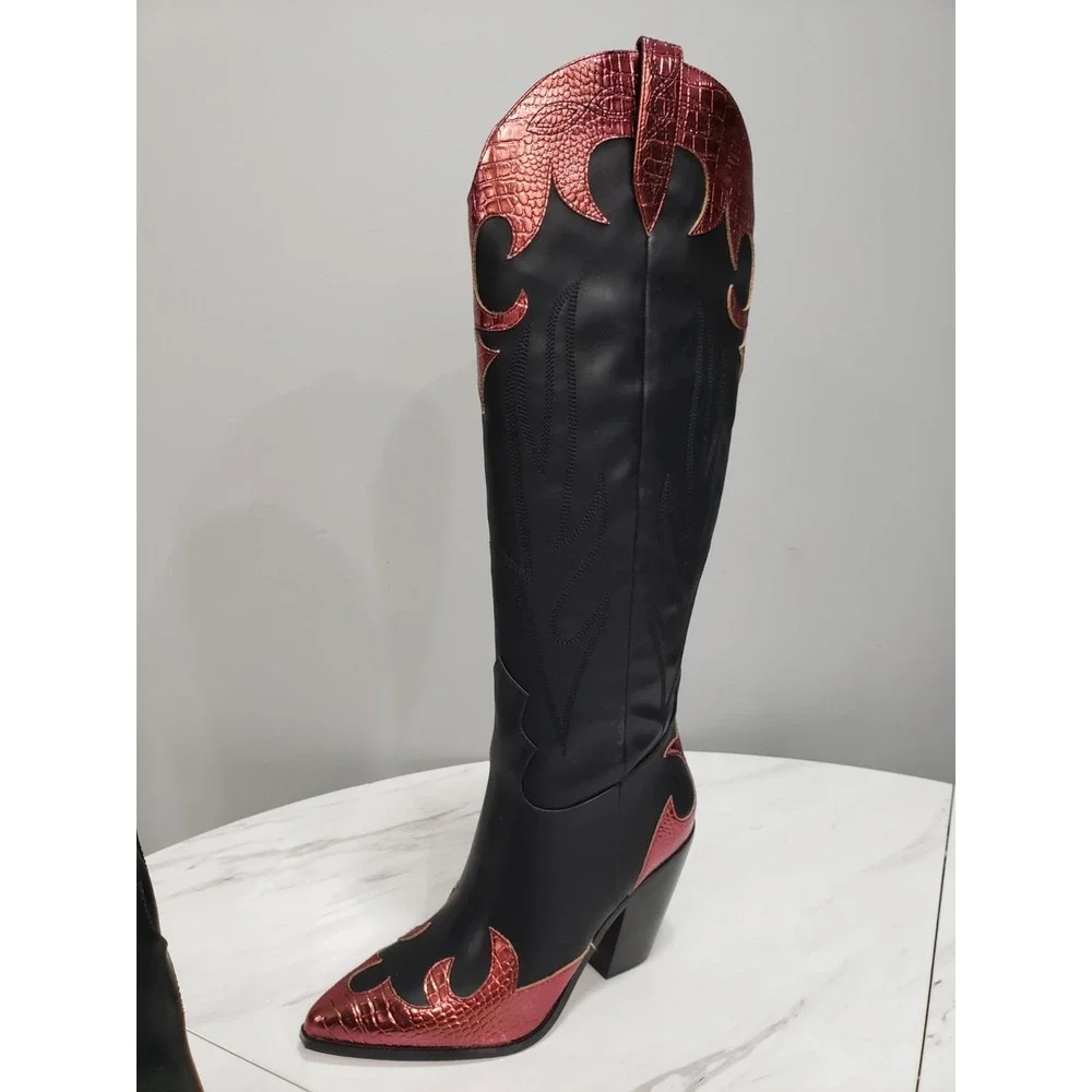 NEW SIZE 10 Jessica Simpson Womens Rhetta Flame Knee High Cowboy‎ Boots Black